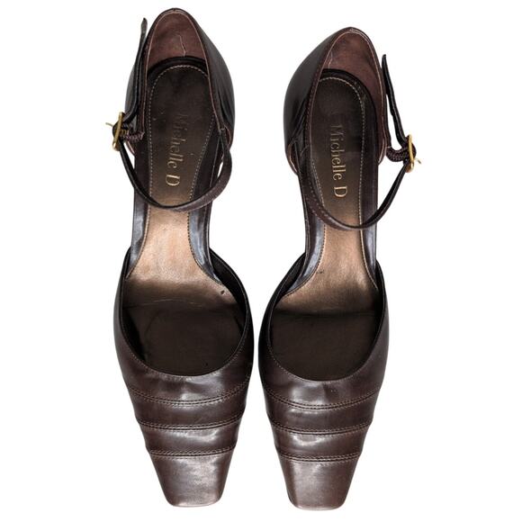 Vintage Brown Leather Kitten Heel Pump Women 7 90s Y2K Preppy Old Money Academia - Picture 5 of 7